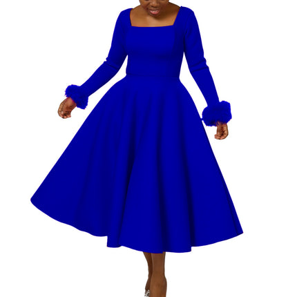 D451 Party Dress Independent Station Winter Elegant Fur Decoration Large Skirt Dress African Dress