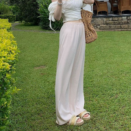 Doggyqn Highly Recommends! 3-Color Self-Retaining/Ice Skin Soup Pants for Women Summer Acetate Straight Wide-Leg Cool Pants
