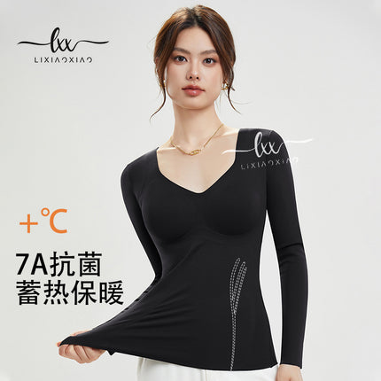 Mousse Velvet Jelly Strip Thermal Underwear for Women, Invisible Foundation, Skin-Warming, Brushed Thermal Long-Sleeve Base Layer