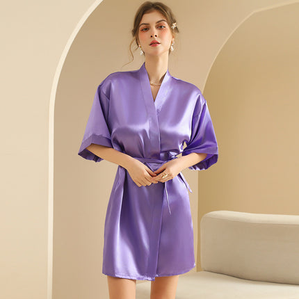 bride Gown morning Gown Lady nightgown wedding makeup bridesmaid group wedding kimono imitation silk cardigan bathrobe