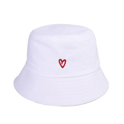 Cross-Border Amazon Love Embroidered Cotton Fisherman Hat for Girls, Outdoor Leisure Sunshade, Personalized Style, Fashionable and Small Face
