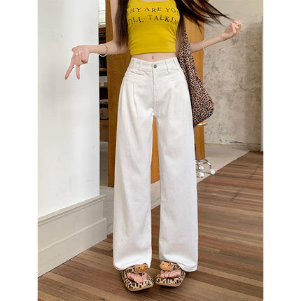Fashion High Waist Wide Leg Pants Women's 2025 White All-match Spring Slim-fit Mop Pants Spring New Loose Slim-fit