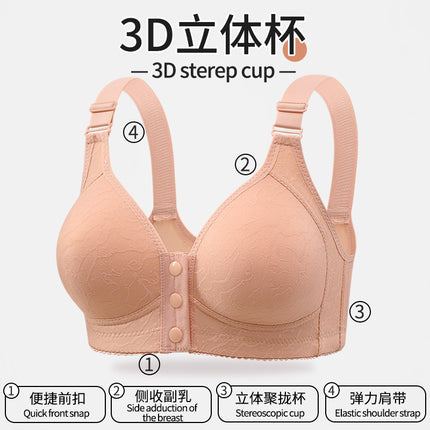 Cross-Border Front-Clasp Middle-Aged Women's Underwear, Beautiful Back Design, Wireless Vest-Style New Model, Fixed Cup, Large Size, Thin Bra