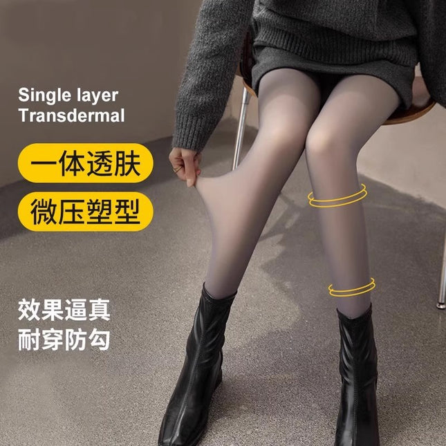 Detachable Women's Double-Layer Black Bare-Leg Pantyhose Autumn and Winter Fleece-Lined Thickened Snag-Resistant Thermal Tights Leggings Pantyhose