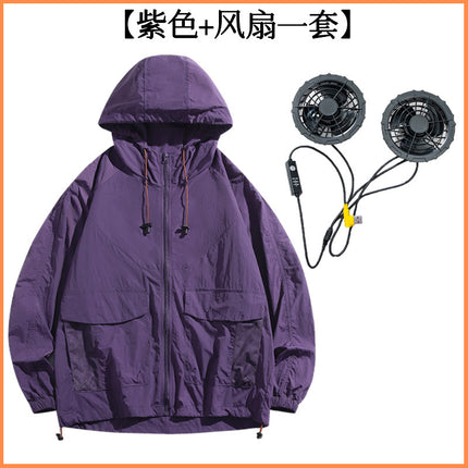 Intelligent heatstroke prevention and cooling air conditioning clothing men's large wind belt fan sunscreen clothing outdoor construction site building refrigeration skin clothing