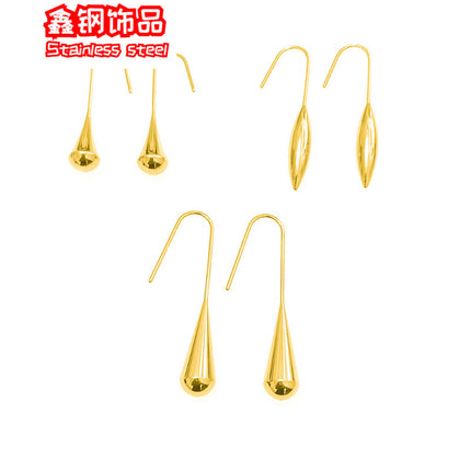 in stock Europe and the United States cross-border simple stainless steel water drop earrings women retro temperament personality long ear hanging jewelry wholesale