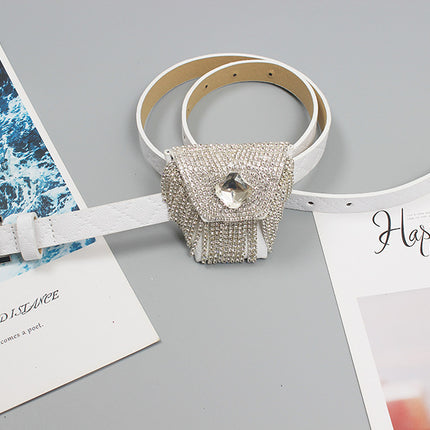 Mini Full diamond small waist bag female fashion ins silver decorative waist chain bag new adjustable body chain rhinestone bag