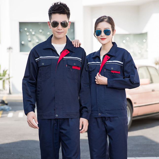 Long-Sleeved Labor Protection Clothing, Spring and Autumn Wear-Resistant Labor Protection Clothing, Factory Machine Repair Clothing, Reflective Strips, Men's Work Clothes, Factory Labor Protection Clothing