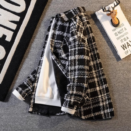 American retro houndstooth small fragrant style woolen coat high-end feeling ruffian handsome lapel jacket home figure# XXF024