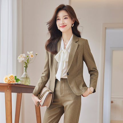 Green Suit Jacket Women Spring and Autumn New High-end Civil Servant Interview Professional Temperament Suit suit Work Clothes