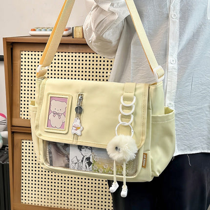 Japanese-Style Original Canvas Tote Bag, College Style Design, Casual Versatile Shoulder Bag, Lightweight Waterproof Burden-Reducing Crossbody Bag