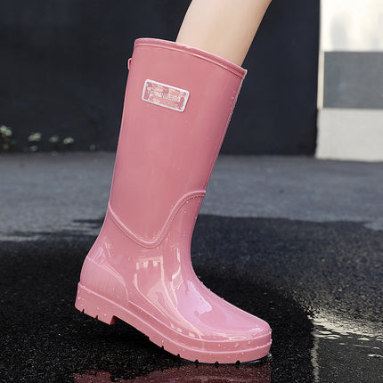 New Cross-Border Fashion Women Rain Shoes High Tube Women's Rain Boots Non-Slip Waterproof Pvc Warm Water Shoes
