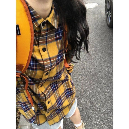 Spring and Autumn Western Style Fashionable Simple Atmospheric Contrast Color Plaid Shirt Women's Lazy Style Stacked Wear Inner Scrub Plaid Top