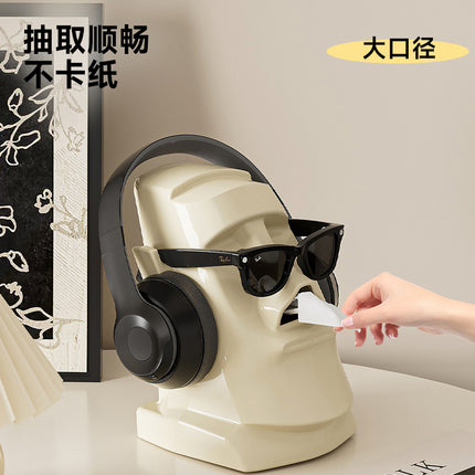 Desktop Tissue Box with High Aesthetic Appeal for Home Use, Stone-Like Bathroom Toilet Paper Holder with Built-In Spring, Large Capacity Tissue Box for Living Room
