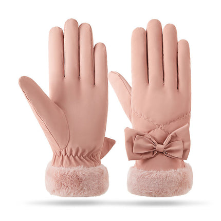 Winter Cycling Warm Gloves fleece-lined Thickened Cold-proof Electric Car Bow Cotton Gloves Women's Waterproof Windproof A98