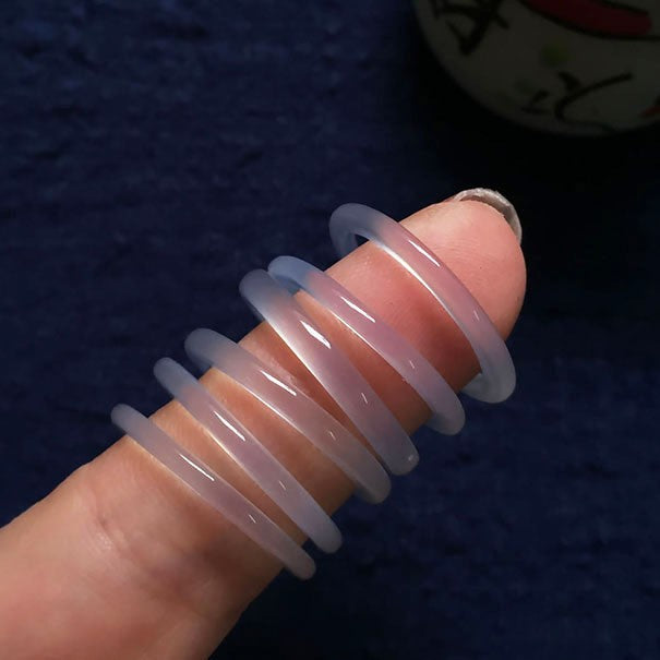 Natural White Chalcedony Ring Ice Colorful Agate Jade Women's Simple Running Ring Tail Ring National Style Fine Ring
