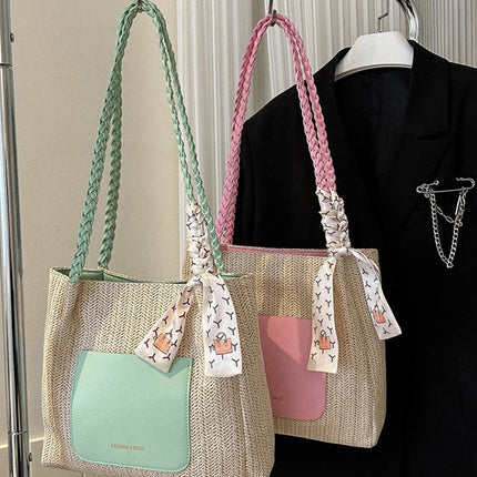 2025 Summer Popular Bags for Women, Woven Large-Capacity Tote Shoulder Bag, Fresh and Simple Handbag, Simple and Fashionable