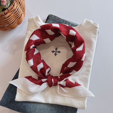 2025 Spring and Summer New Cotton Small Square Soft Printed Scarf Neck Protecting Small Scarf Sunscreen Headscarf Hair Belt Women