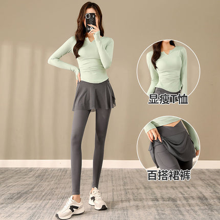 Yoga Fashion Casual Suit Quick-Drying Breathable Running Sports Fitness Clothing Playing Tennis Badminton High-Waist Mesh Skirt