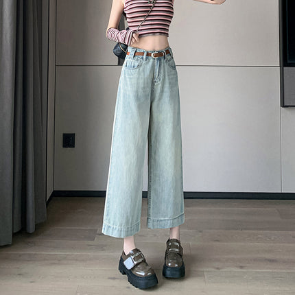 Loose Wide-Leg Granny Pants Summer New Cool Drape Soft Thin Material Petite Cropped Straight-Leg Jeans