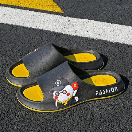 Slippers for Men, Summer Outdoor Wear, Indoor Home Bathroom, Non-Slip Couple Style, Cartoon Thick Soft-Soled Sandals, Men's Trendy Slippers