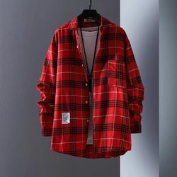 Letter printed plaid shirt men's spring and summer fast hand online celebrity same slim-fit long sleeve shirt thin coat fashion