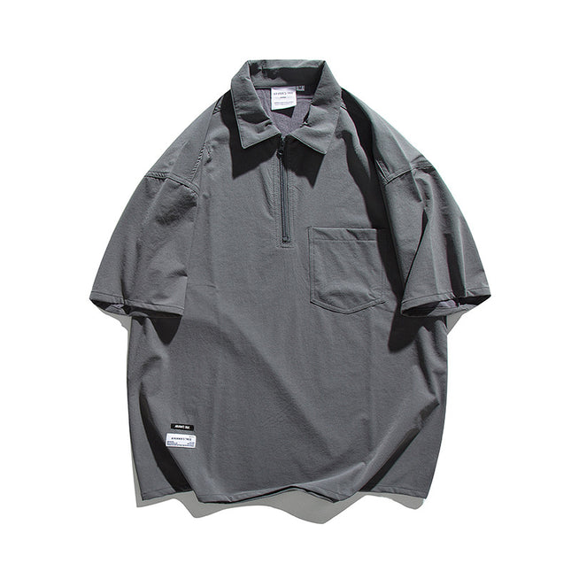 Ru-Meng Japanese Retro Outdoor Sports All-match Solid Color POLO Shirt Short-sleeved T-shirt suit Men's and Women's Casual Shorts Trendy