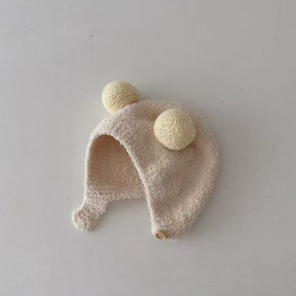 Korean Style Ins Autumn and Winter New Baby Ear Protection Cap Warm Cold-proof Cap Comfortable Baby Double Ball Soft Waxy Baotou Cap Trendy