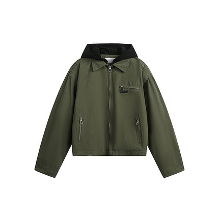 American Style Retro Fake Two-piece Design Sense Hooded Jacket Men's Spring New Fashion Brand cleanfit Short Jacket Top