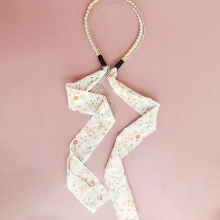 Sweet Floral Pearl Long Strap Hair Band Headband Summer New Sweet Tie Hair One-piece Pressure Hair Headband Women