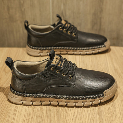 Men's Shoes Winter New Style Business British Style Casual Leather Shoes Men's Handmade Soft Sole Lace-Up Thick Sole Non-Slip Loafers