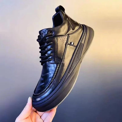 Cowhide fleece-lined high-top men's shoes 2024 new winter shoes two cotton leather shoes mid-top warm explosion cotton shoes for men