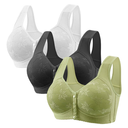 Large Cup 288【3-Piece Set】Cross-Border Front-Clasp Bra, Large Size, Vest-Style, Push-Up, Wireless, Thin Style