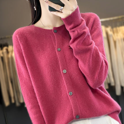 First-line clothing 100 full wool knitted cardigan women's autumn and winter New loose coat versatile comfortable sweater fashion