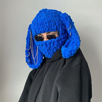 Bear Mask Headgear Sweet Cool Spice Girl Style European and American Handmade Knitted Thickened Wool Warm Hat Cute Autumn and Winter Hat