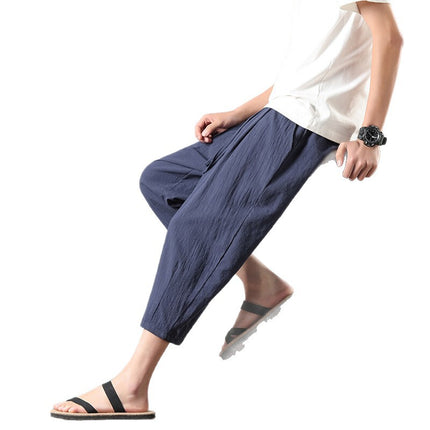 Summer Men's Thin Casual Pants, Loose and Breathable Casual Cropped Pants, Fashionable Sports Versatile Trendy Relaxed Large Size