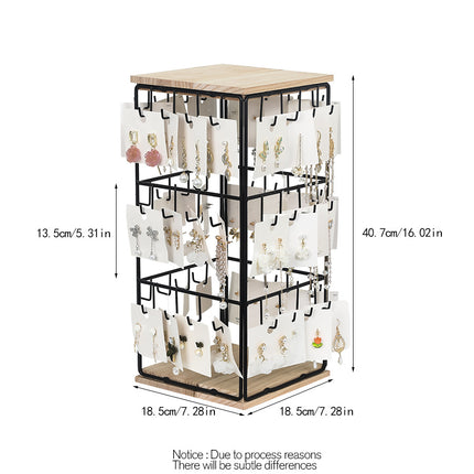 Cross-border Detachable Desktop Four-sided Square Jewelry Rack Wrought Iron Wooden Base Jewelry Earrings Earrings Display Storage Rack