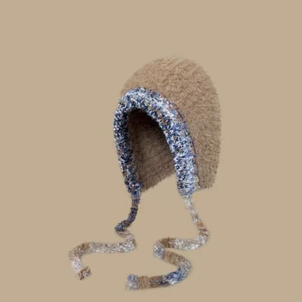 Cute Bear Ear Knitted Hat for Women, Autumn and Winter, Makes the Face Look Smaller, Versatile, Warm Woolen Hat, Cold-Proof Plush Ear Protection Hat