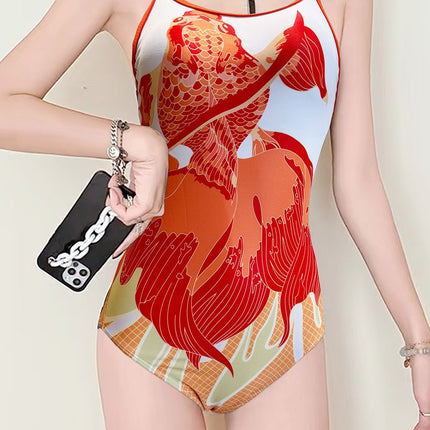 2025 New Summer Swimsuit Women's One-Piece Triangle Racing Style Sports Casual Cartoon Pattern Fashionable Pure Girl