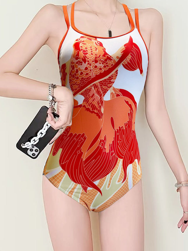 2025 New Summer Swimsuit Women's One-Piece Triangle Racing Style Sports Casual Cartoon Pattern Fashionable Pure Girl