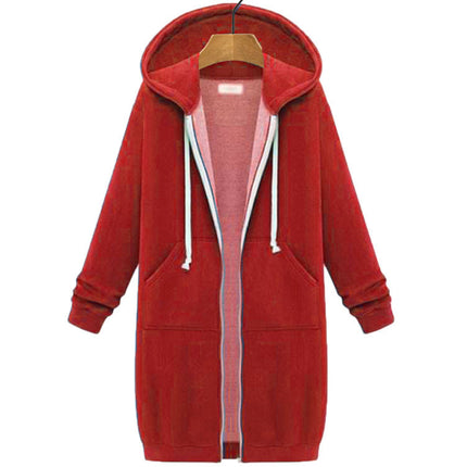 AliExpress Ebay Amazon Autumn and Winter Women's European and American Hooded Long Sleeve Long Sweater Fleece Zipper Coat Women