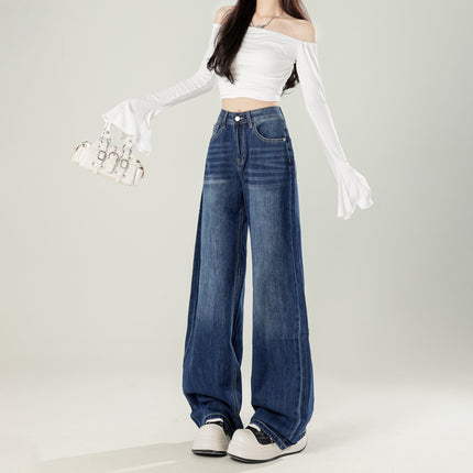 Wide-Leg Jeans for Women 2025 New Spring and Autum High-Waisted Loose Casual Floor-Length Pants That Do Not Stick to the Legs Trendy