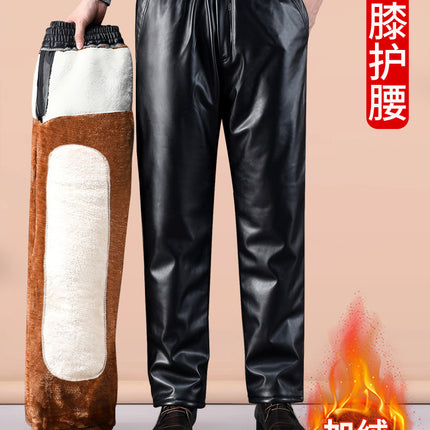 Spring and Summer Men's Single-layer pu Leather Pants, Oil-proof Work Pants, Aquatic Repair Pants, Autumn and Winter Velvet Thickeneded Men's Straight Pants