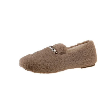 Furry Shoes for Women's Autumn and Winter Outer Wear 2025 New Velvet Warm Shoes Popular Bean Shoes Soft Sole Winter Flats Cotton Shoes