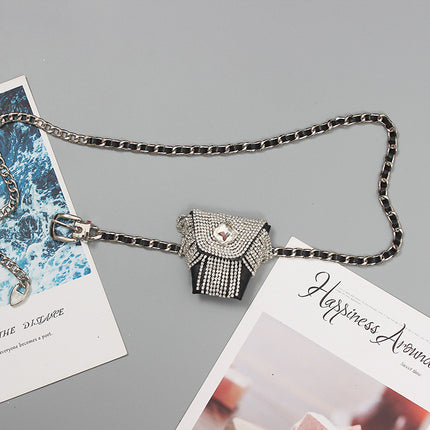 Mini Full diamond small waist bag female fashion ins silver decorative waist chain bag new adjustable body chain rhinestone bag