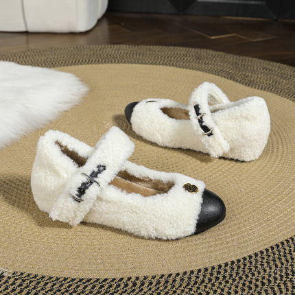 Small fleece-lined Warm Mao Mao Shoes Winter Outer Wear Inner Height Increase Mary Jane Women's Shoes Round Head Camellia Cotton Shoes Women