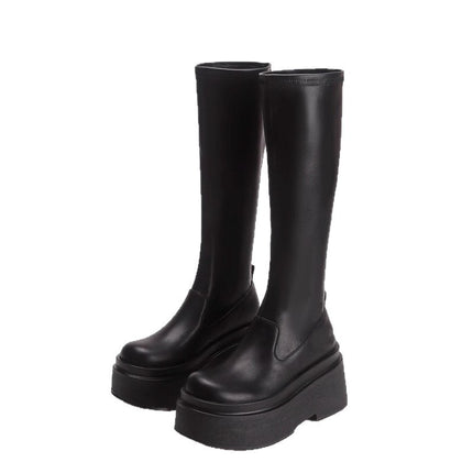 2025 Height-Increasing Thick-Soled Petite Knee-High Boots for Women, Elastic Boots, Slim Boots, Autumn and Winter High Knight Boots