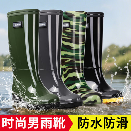 Men's Labor Protection Boots Multicolor High Rain Boots Green Grey Construction Site Protection Men's Water Shoes Outdoor Camouflage Anti-Slip Water Boots