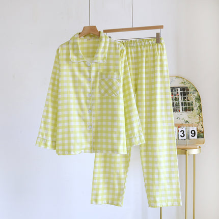 Couple's Long Sleeve Trousers plus size Plaid Simple Pajamas suit Spring and Autumn Cotton Brush Fleece Soft Home Clothes