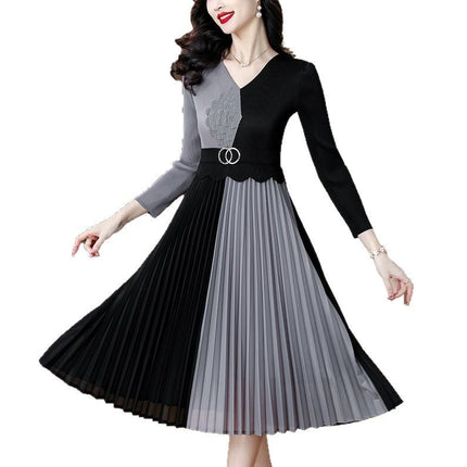 Miyake Pleated High-End Color-Blocking Women's 2026 Spring New Fashion Youthful Slimming Elegant Waist-Cinching Magic Dress